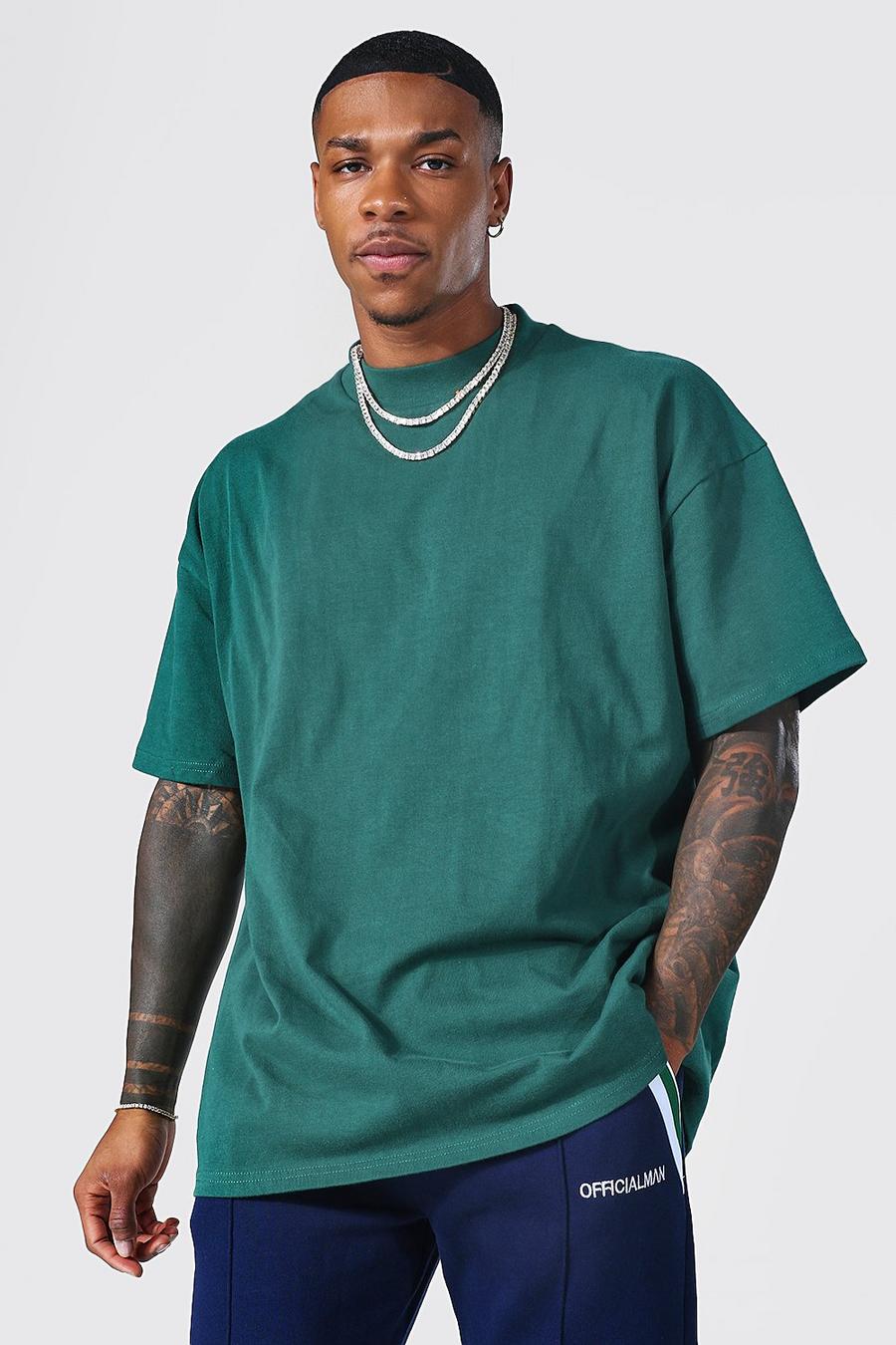 Forest green Oversize t-shirt med hög halsmudd image number 1
