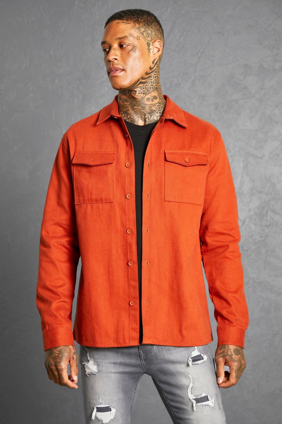 Rust orange Överskjorta i twill med utilitydetaljer image number 1