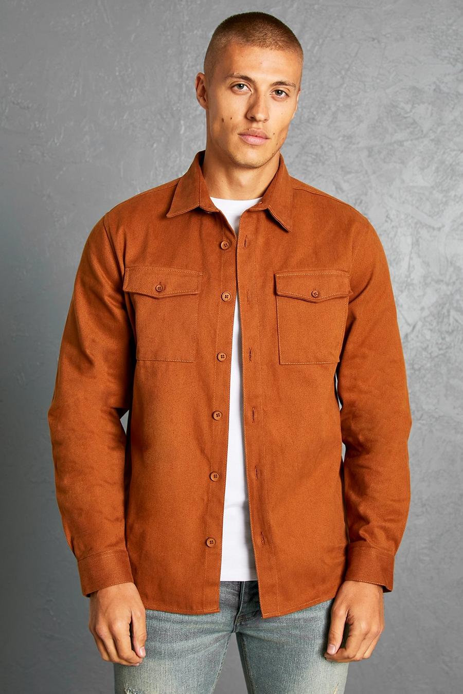Brown marron Smart Utility Twill Overshirt image number 1