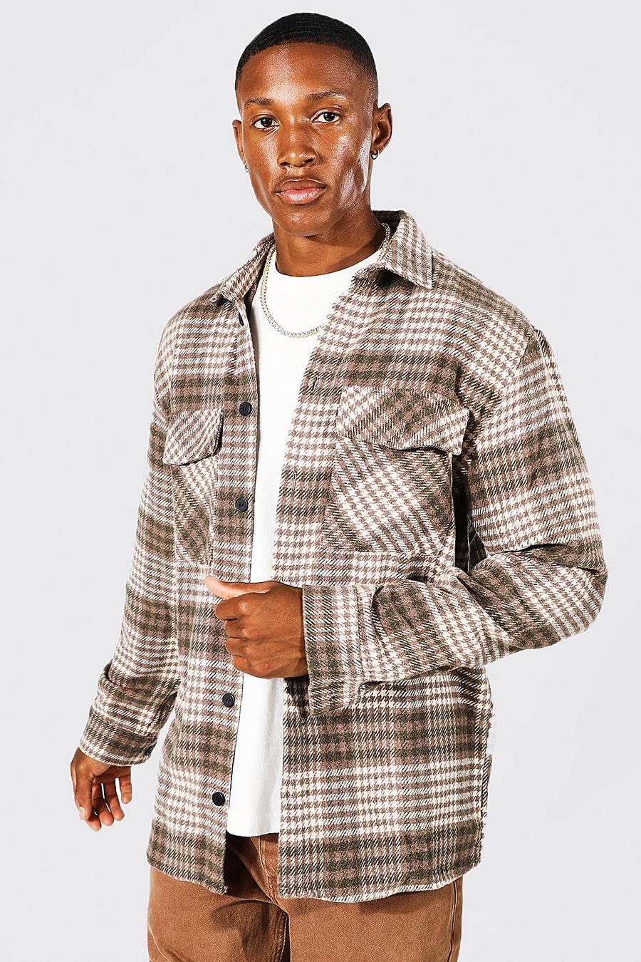 Taupe Heavyweight Brushed Check Overshirt image number 1