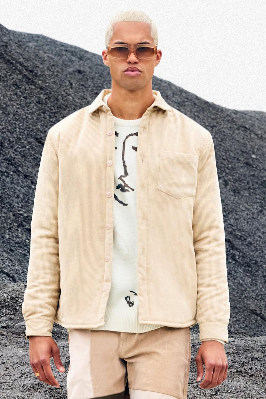 Beige Cord Quilted Overshirt image number 1