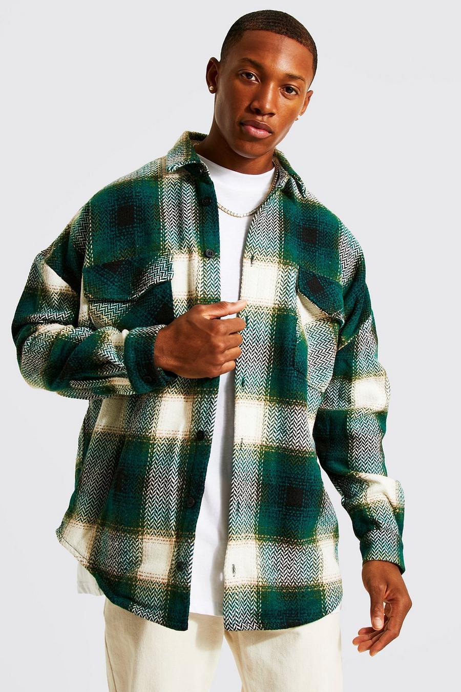 Forest green Oversized Heavyweight Brushed Check Overshirt image number 1