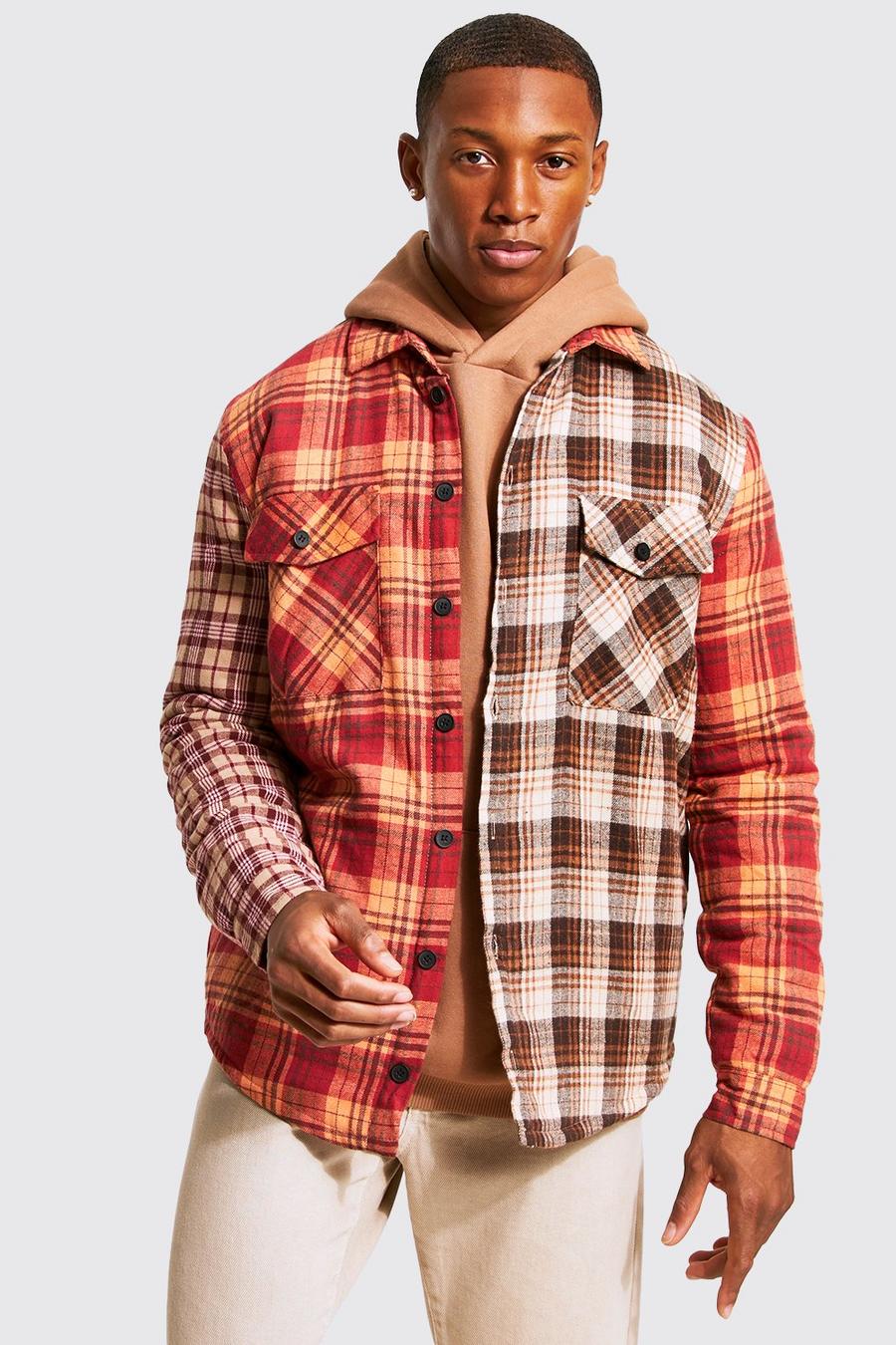Brown marron Quilted Heavy Weight Spliced Check Overshirt image number 1
