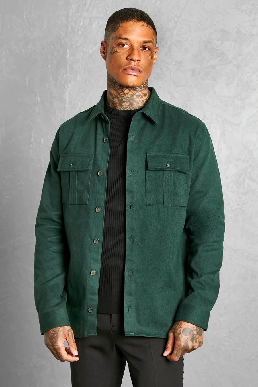 Twill Overshirt, Dark green vert image number 1
