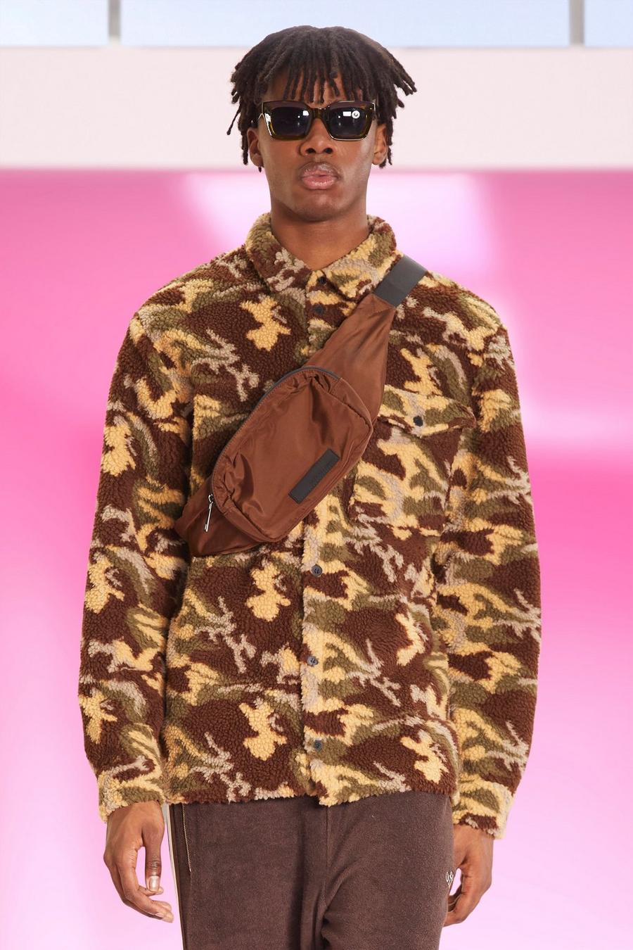 Brown Kamouflagemönstrad överskjorta i teddy image number 1