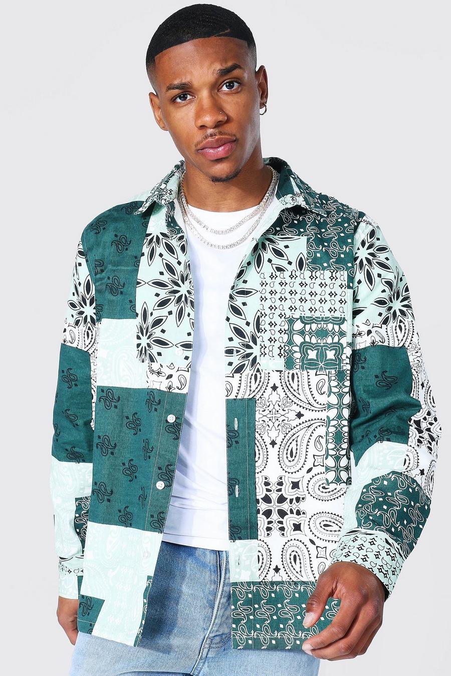 Khaki Mönstrad överskjorta med patchwork