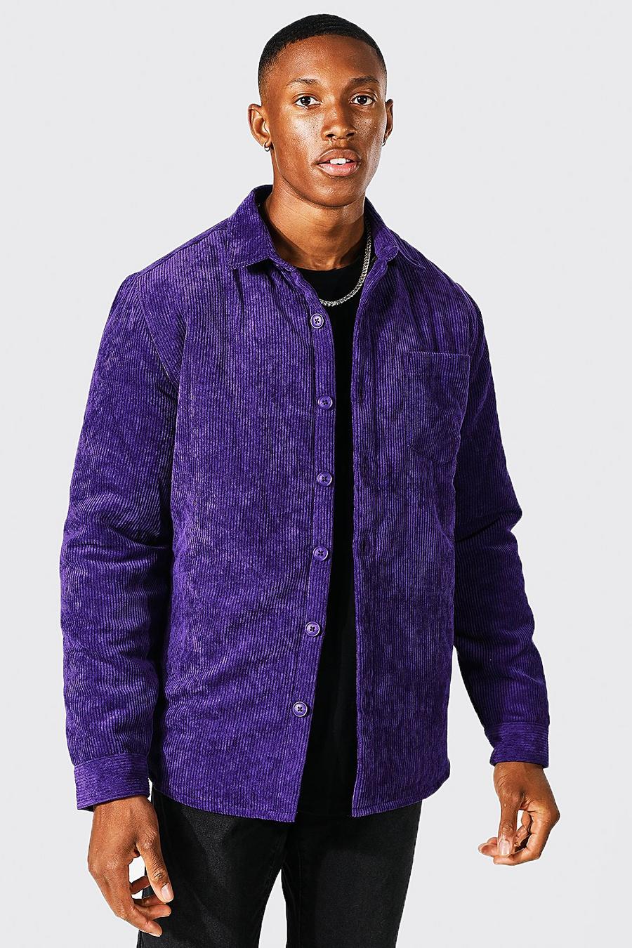 Purple Gewatteerd Corduroy Overhemd Met Stiksels image number 1