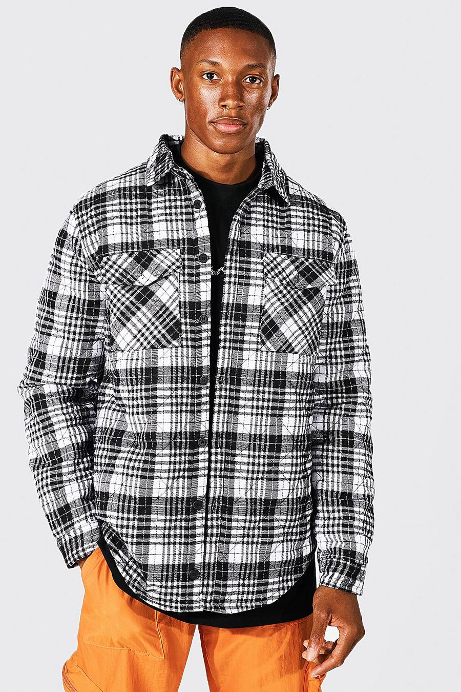 Black noir Quilted Heavy Weight Check Overshirt With Curved Hem image number 1