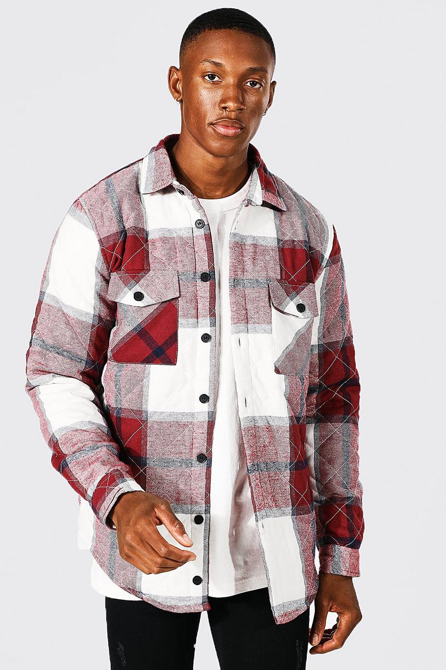 Red rouge Quilted Heavy Weight Check Overshirt With Curved Hem image number 1