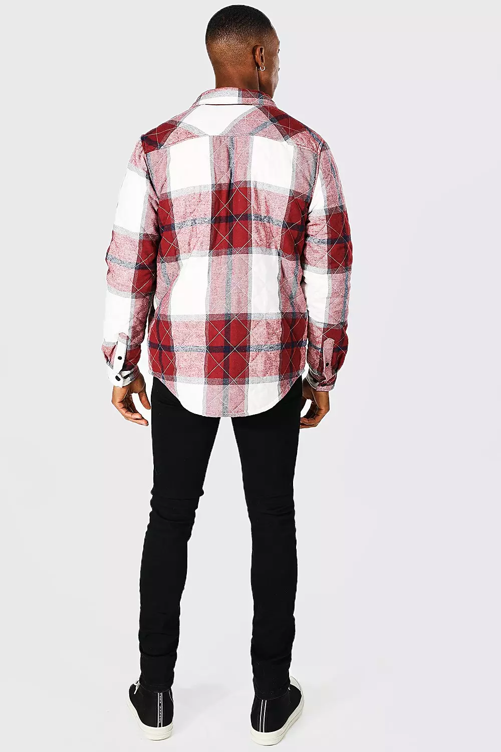 Red Quilted Heavy Weight Check Overshirt With Curved Hem alternative image