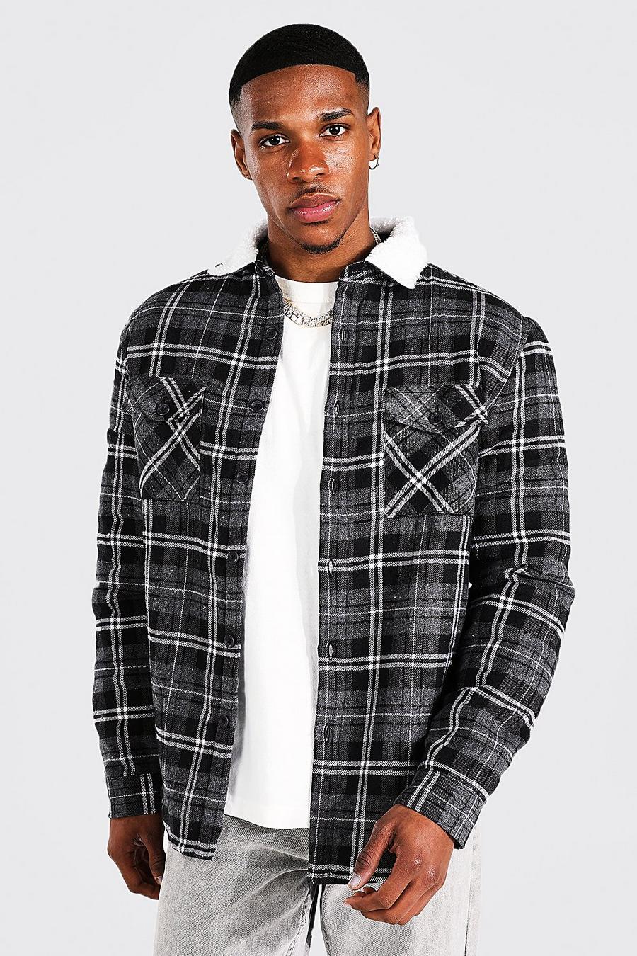 Grey gris Quilted Heavy Weight Check Overshirt With Borg Lining image number 1