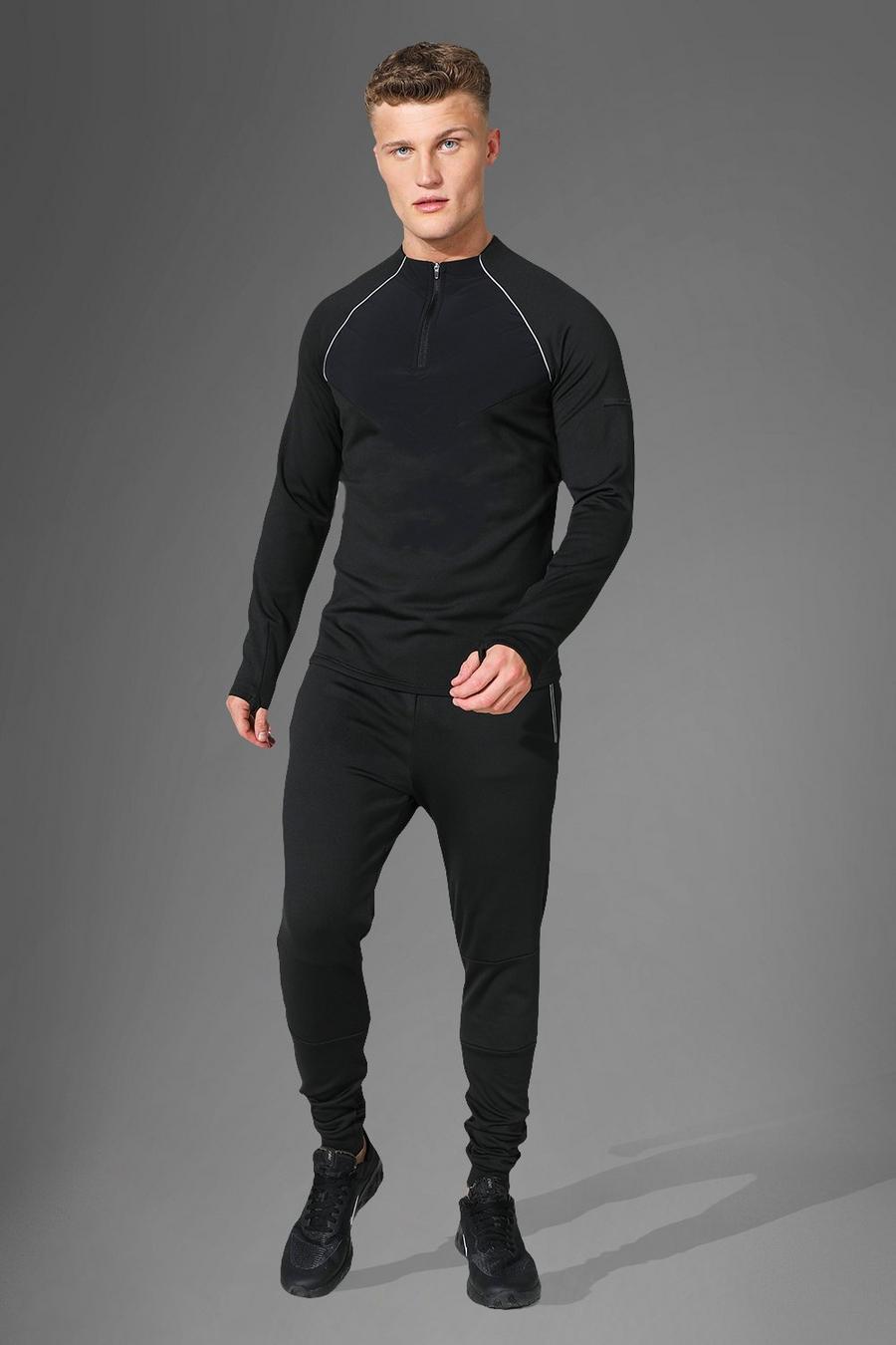 שחור nero חליפת טרנינג ספורטיבית לחדר הכושר עם 1/4 רוכסן Man image number 1