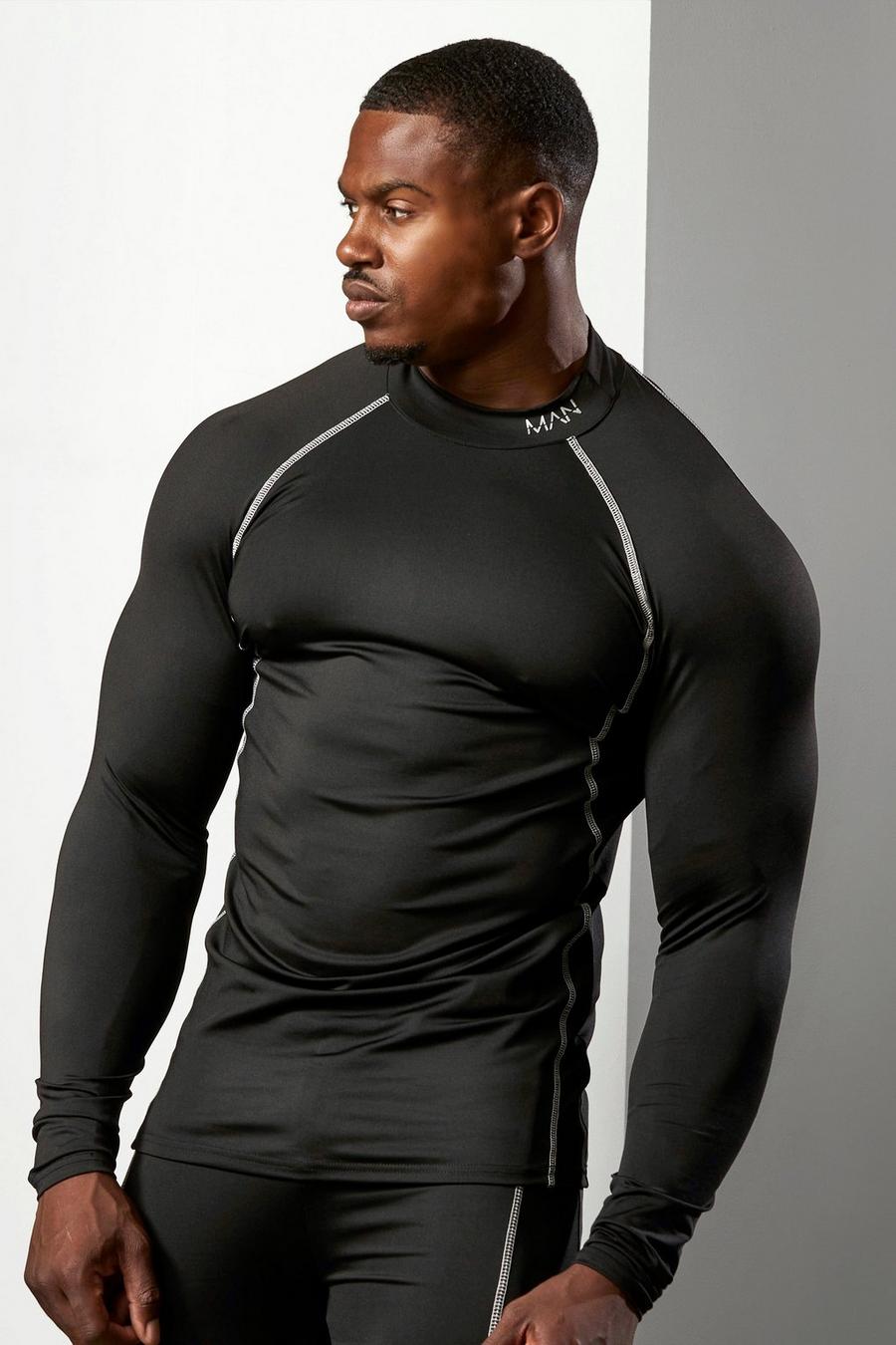 Black Man Active Gym Contrast Compression Ls Top image number 1