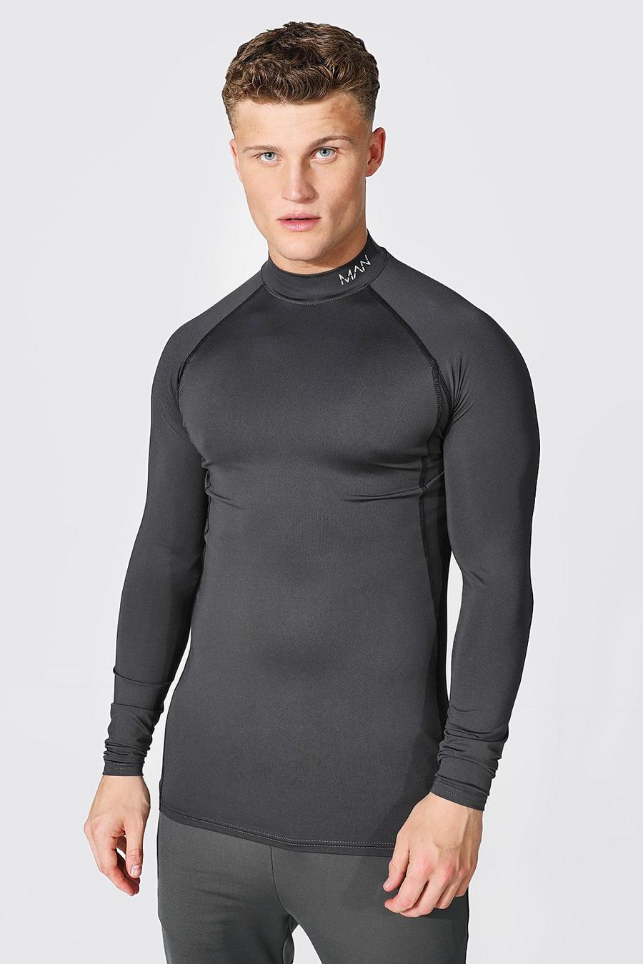 Charcoal Man Active Gym Contrast Compression Ls Top image number 1