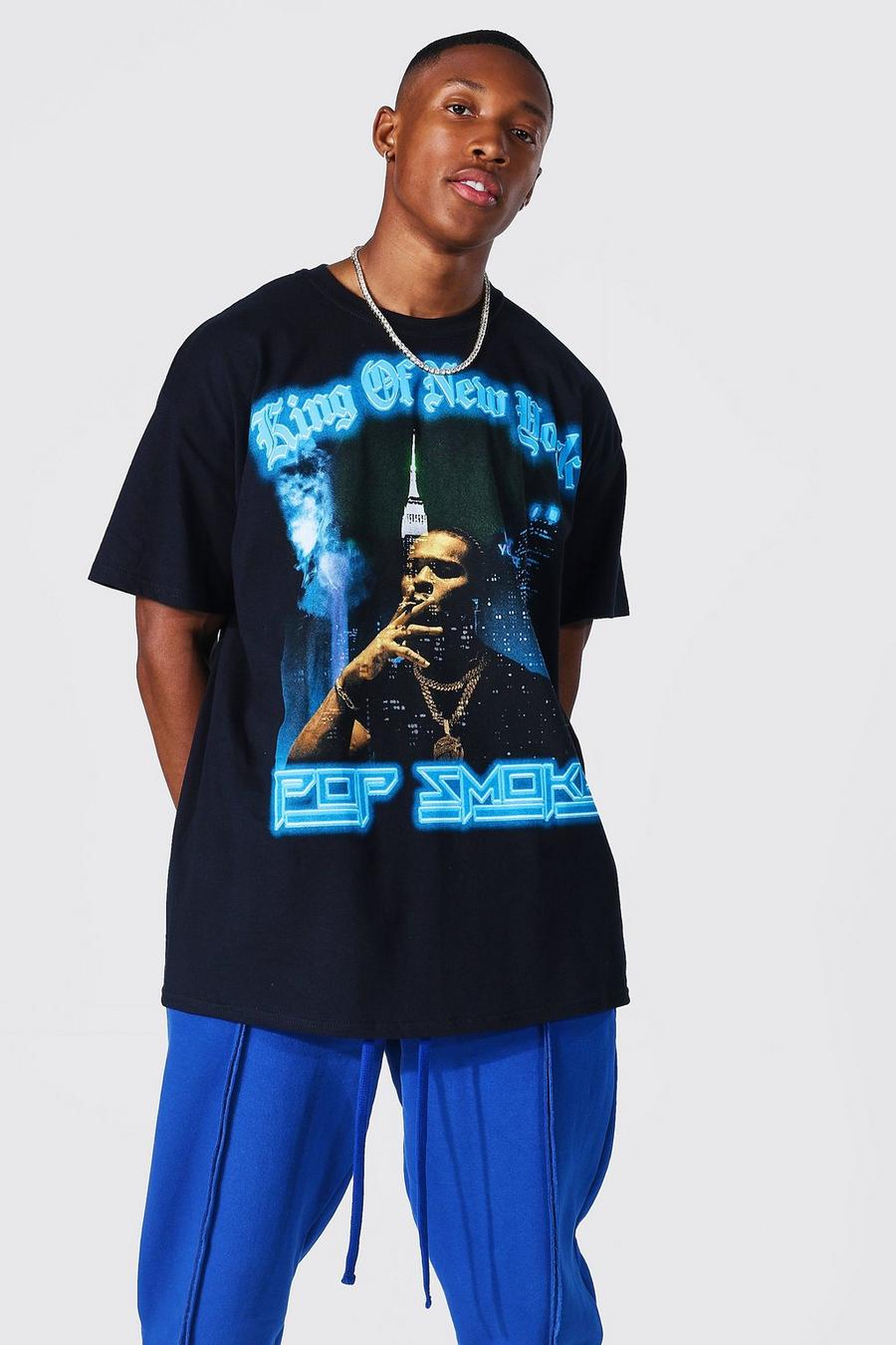 Oversize Pop Smoke T-Shirt mit New York Print, Black image number 1