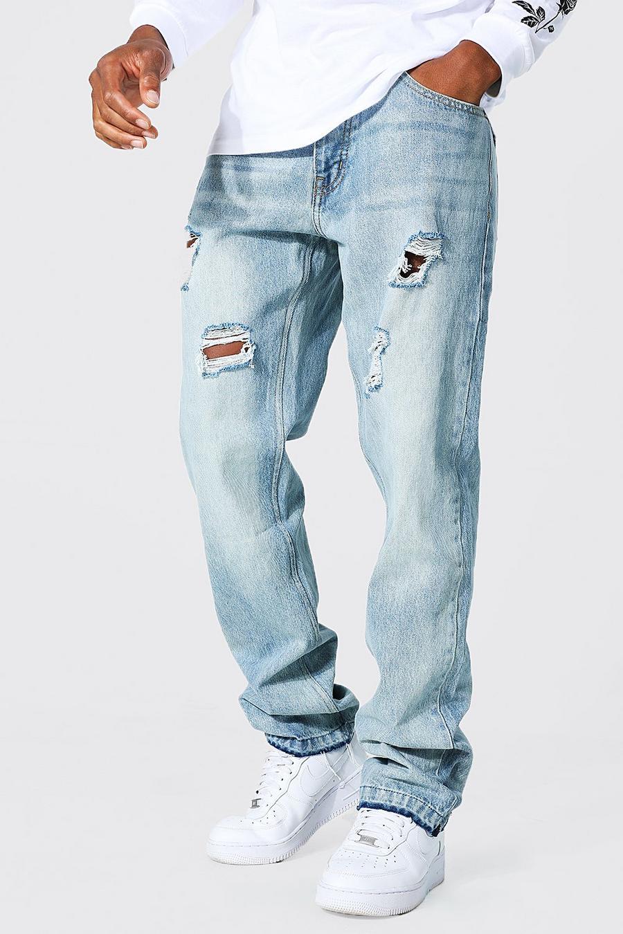 Jeans dritti in denim rigido con smagliature, Light blue image number 1