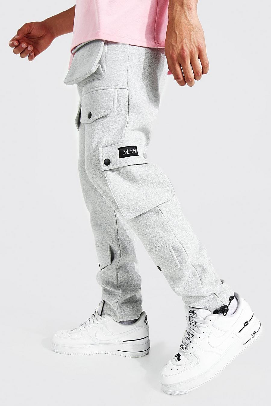 Pantaloni tuta stile Cargo con tasche e fermacorda sul fondo, Grey marl grigio