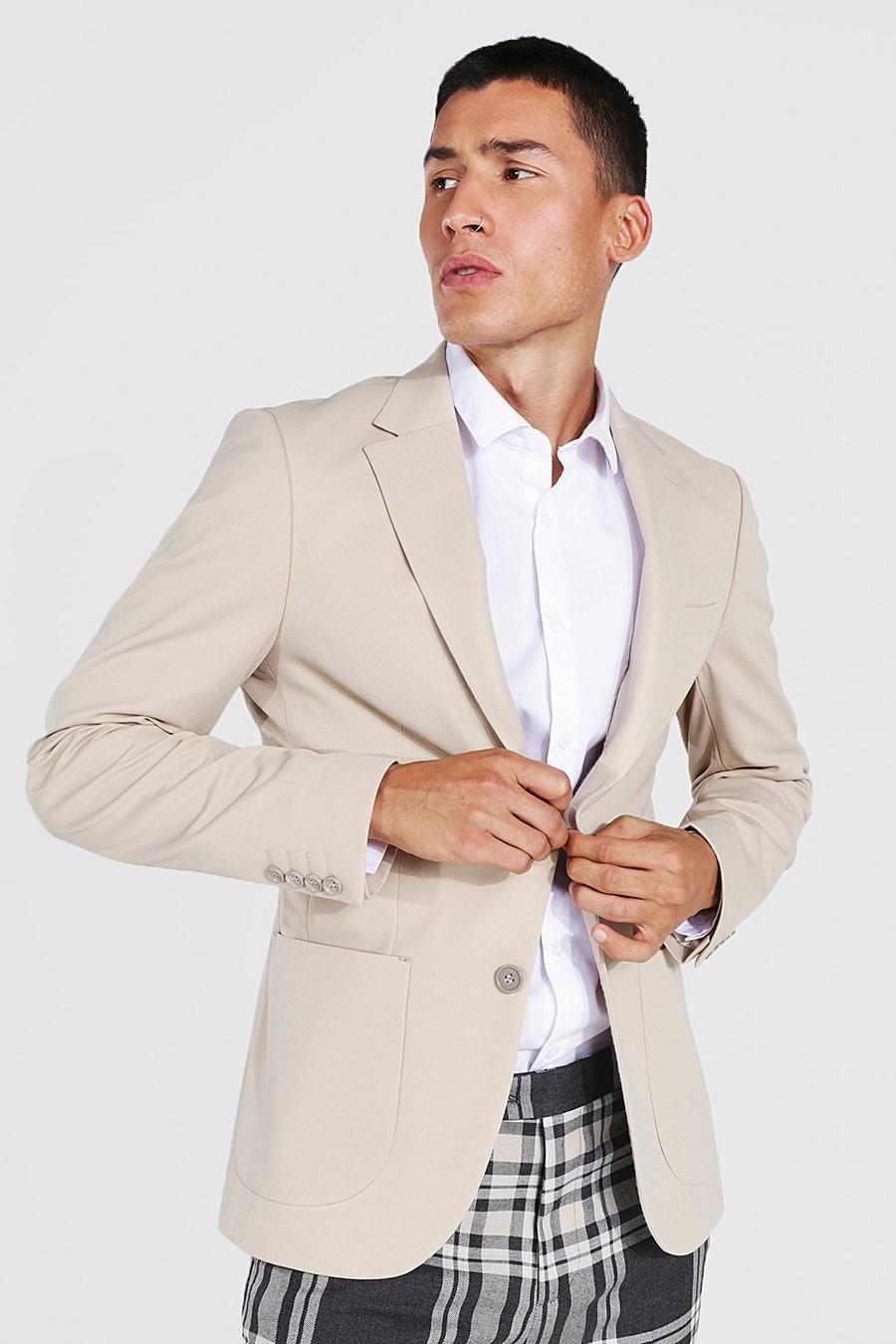 Skinny Pique Jersey-Blazer, Stone beige image number 1
