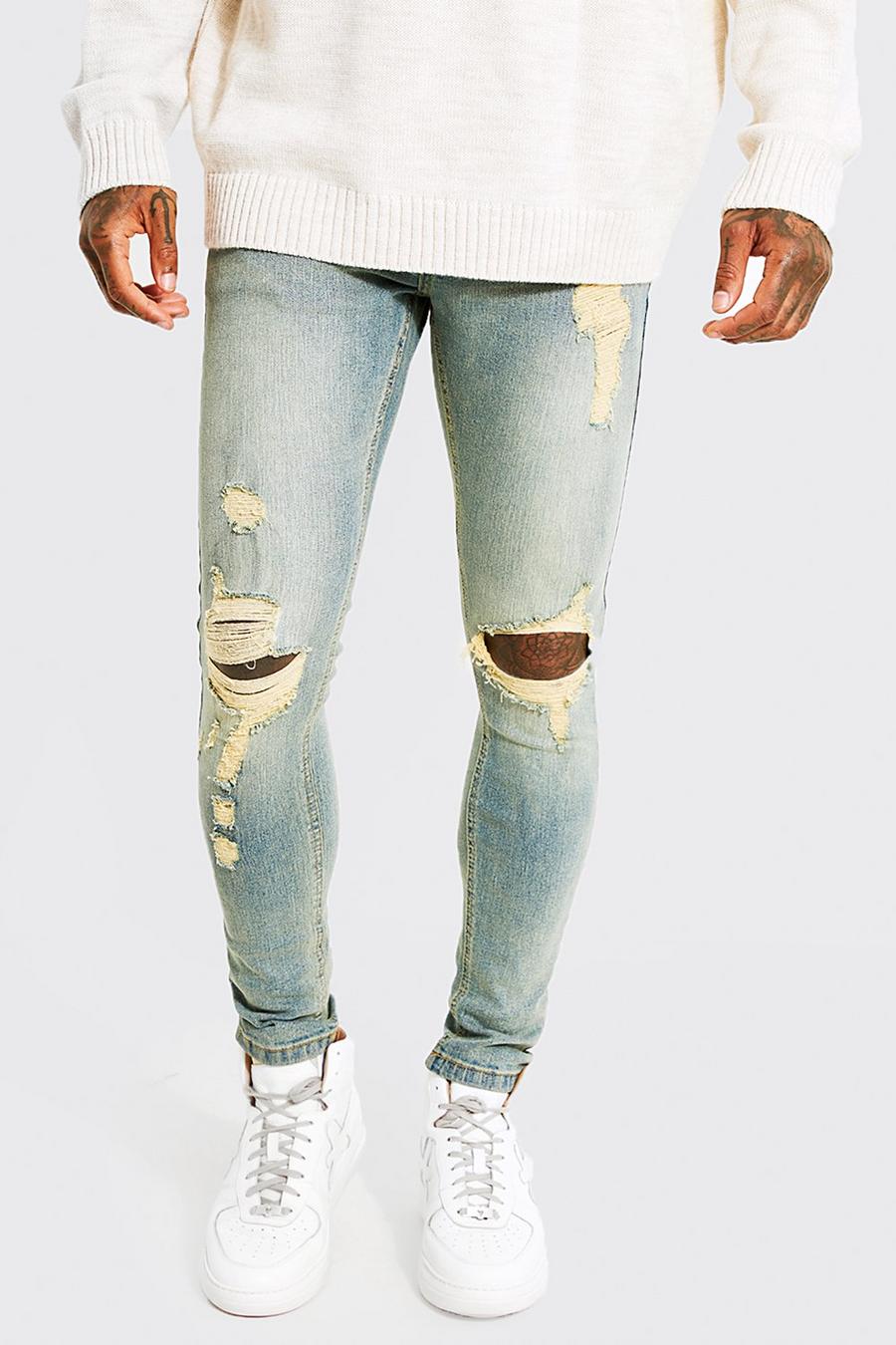 Antique blue Super skinny jeans med slitna knän image number 1