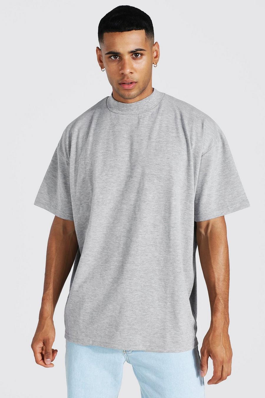 Grey Oversized Extended Neck Heavyweight T-shirt image number 1