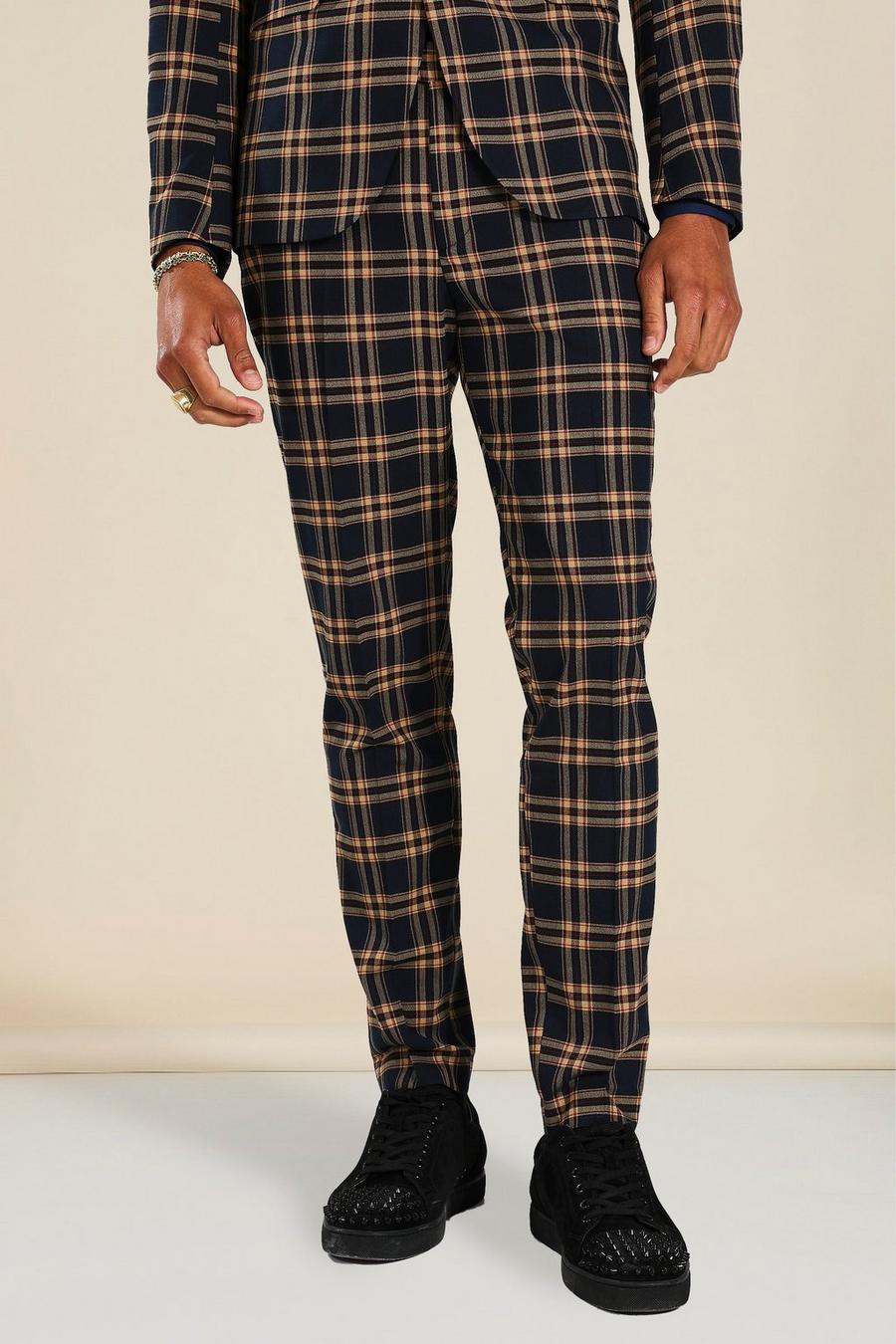 Navy Skinny Check Suit Trousers image number 1
