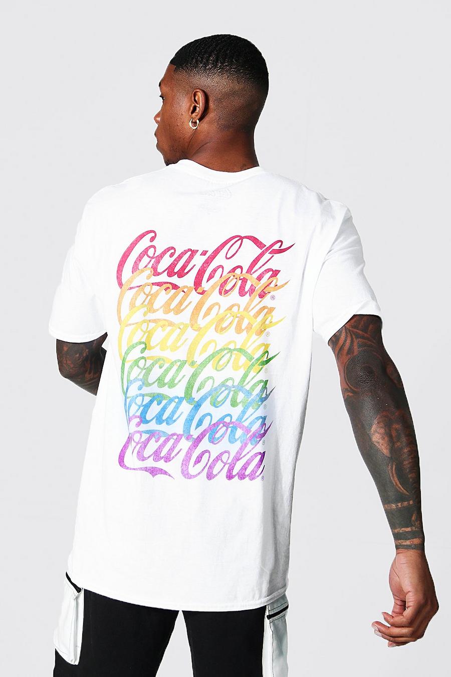 White weiß Coca Cola Rainbow Print Licensed T-shirt image number 1