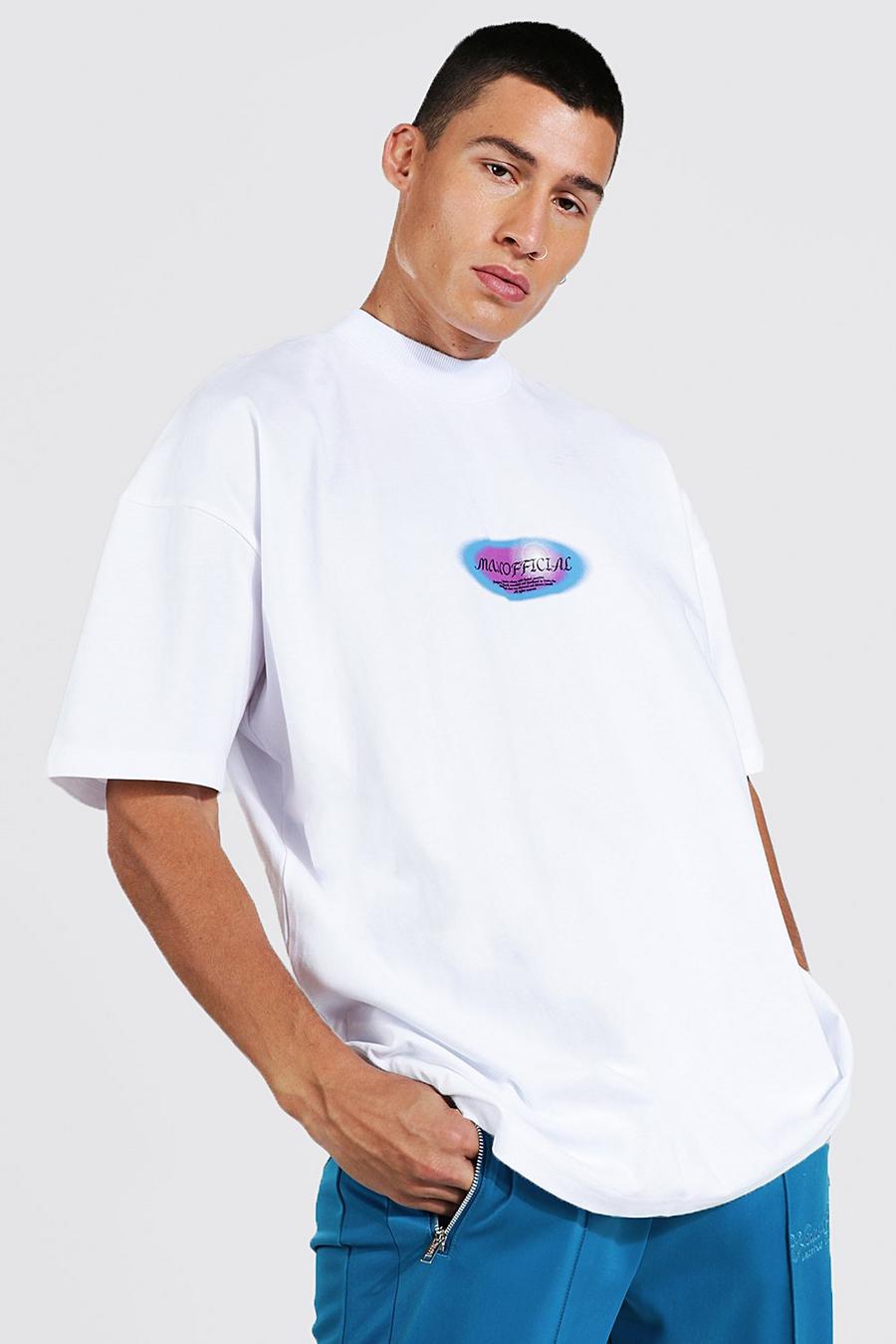 Camiseta oversize Official con cuello extendido, White bianco image number 1