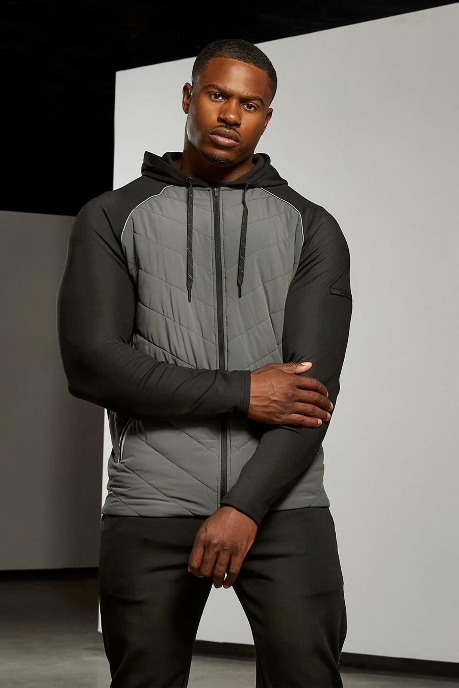 Black Man Active Gym Quilted Hoodie Tracksuit image number 1