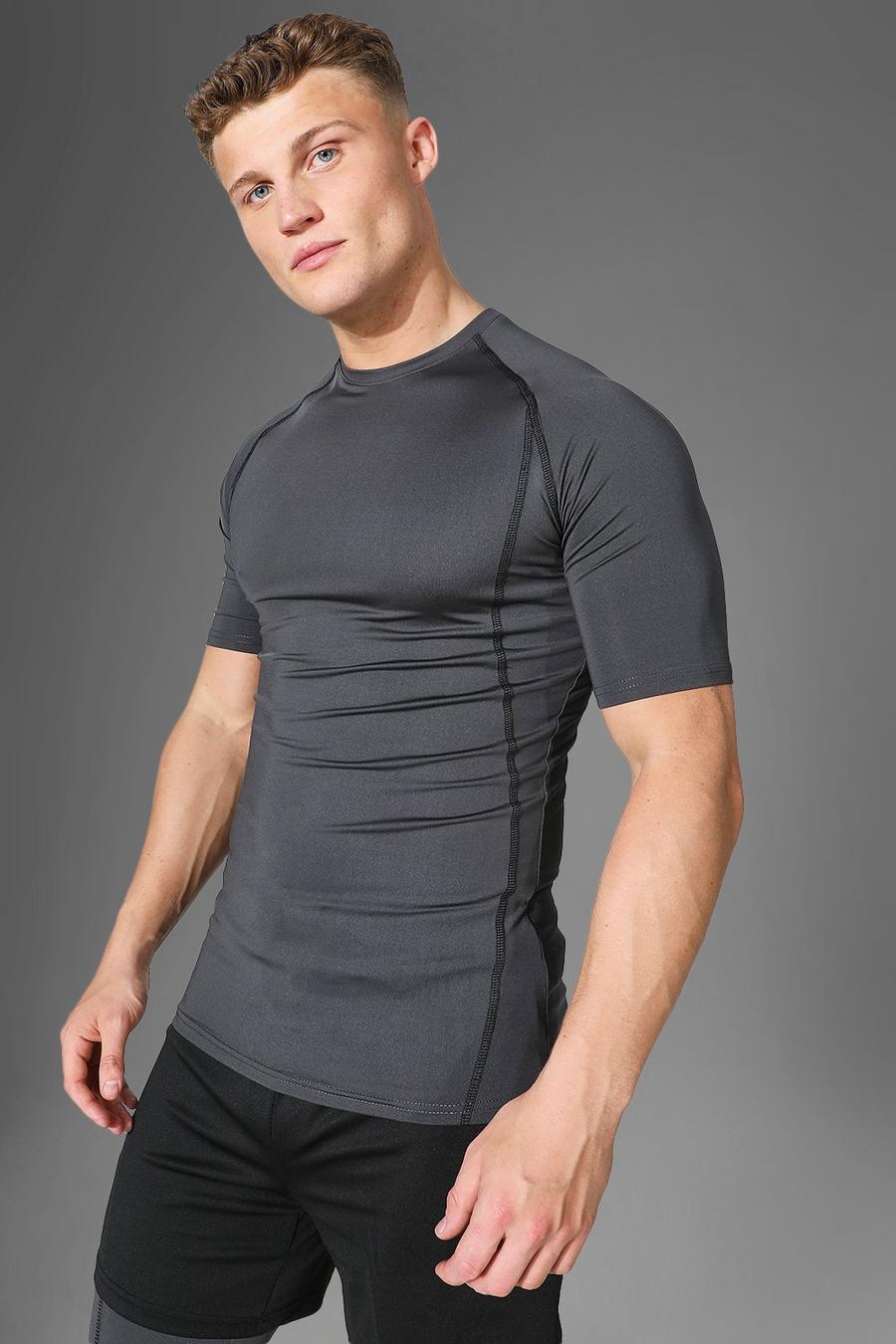 Charcoal Man Active Gym Contrast Compression T Shirt image number 1