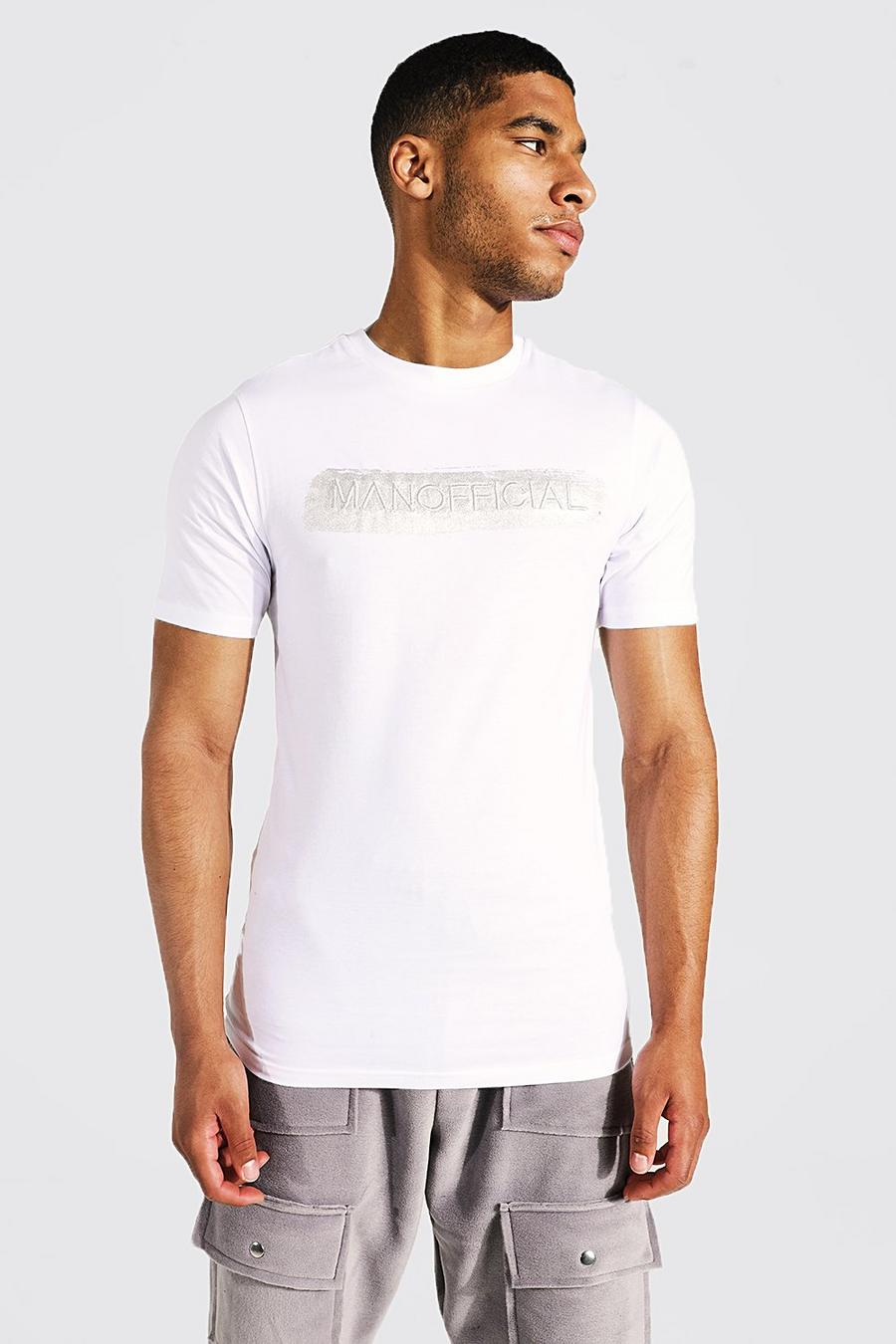 Camiseta Tall MAN Official reflectante ajustada al músculo, White blanco image number 1