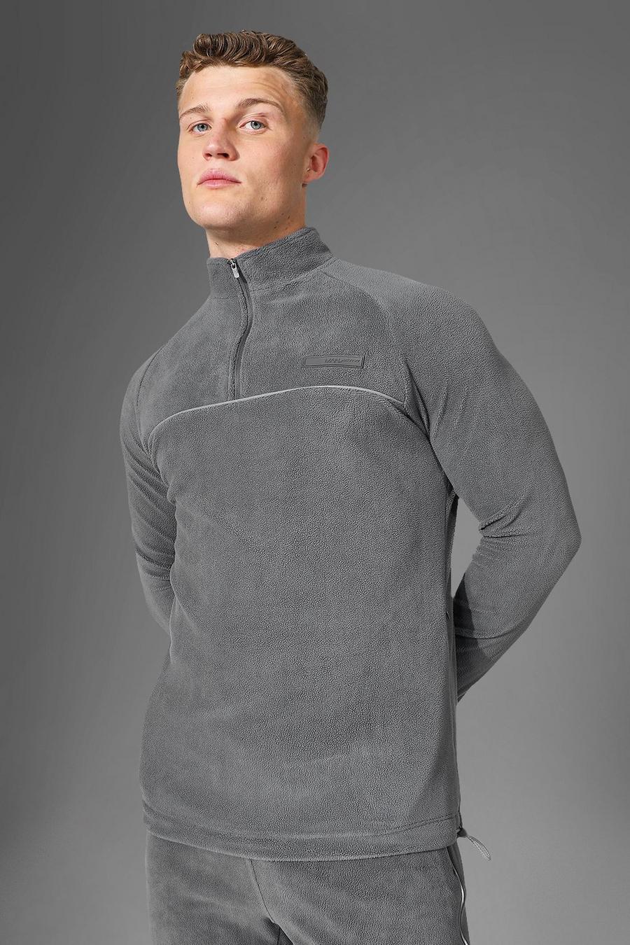 Man Active Fleece-Trainingsoberteil mit Trichterkragen und Reißverschluss, Charcoal grau image number 1