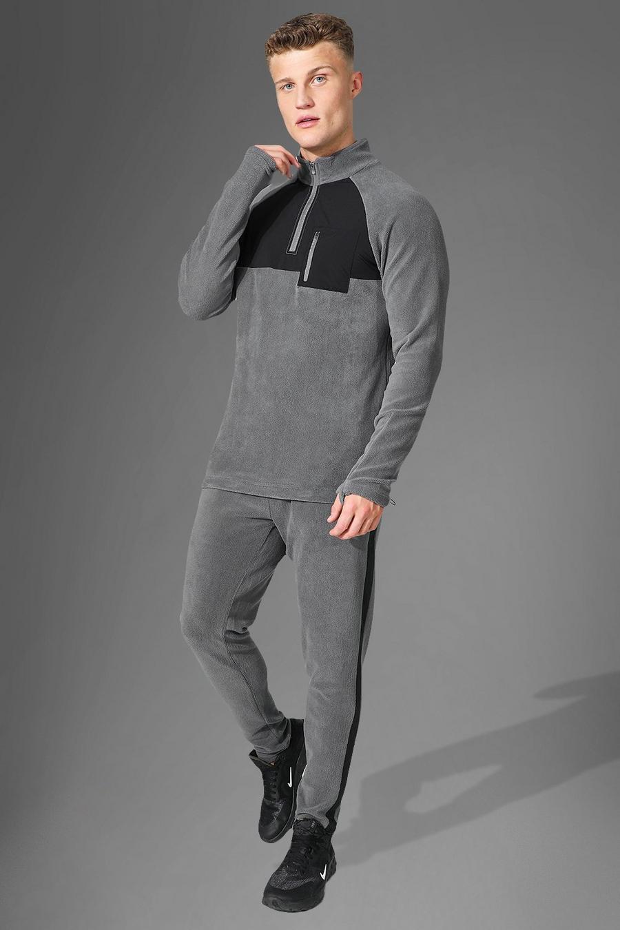 Charcoal grey Active Gym Polar Fleece 1/4  Zip Tracksuit image number 1