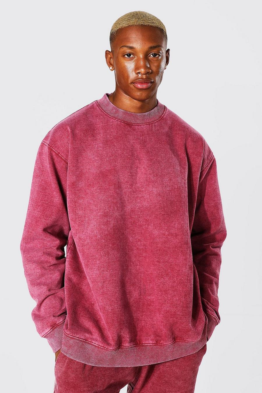 Burgundy rouge Oversized Washed Extended Neck Sweatshirt image number 1