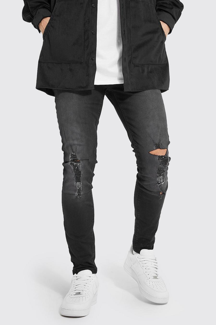 Jeans Skinny Fit Stretch con spacco sul ginocchio, Washed black image number 1