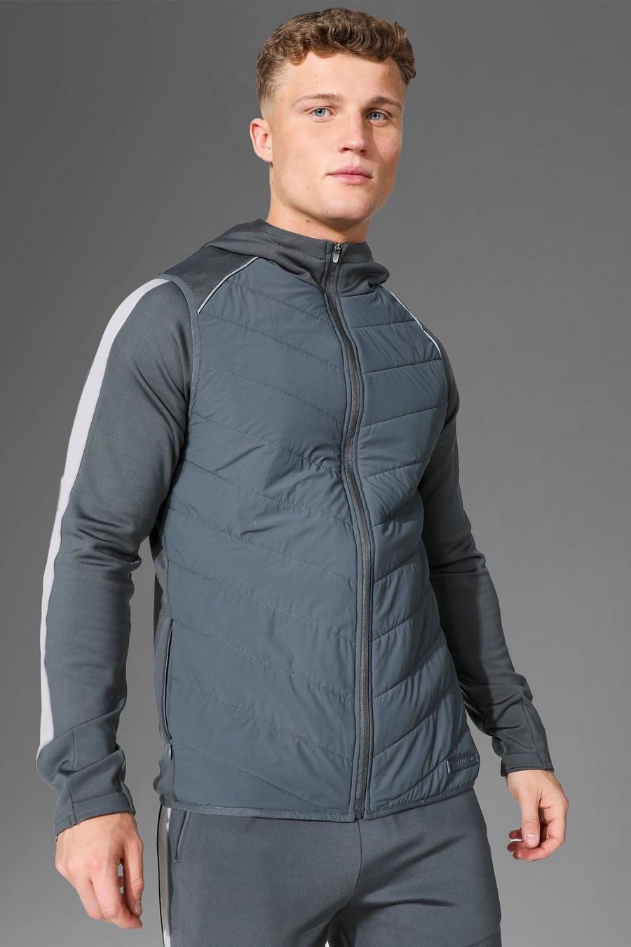Charcoal gris Man Active Gym Quilted Hooded Body Warmer image number 1