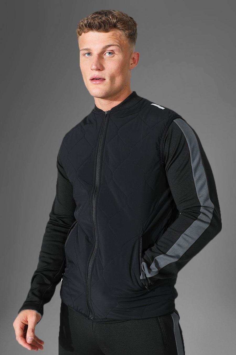 Black noir Man Active Gym Padded Quilted Body Warmer image number 1