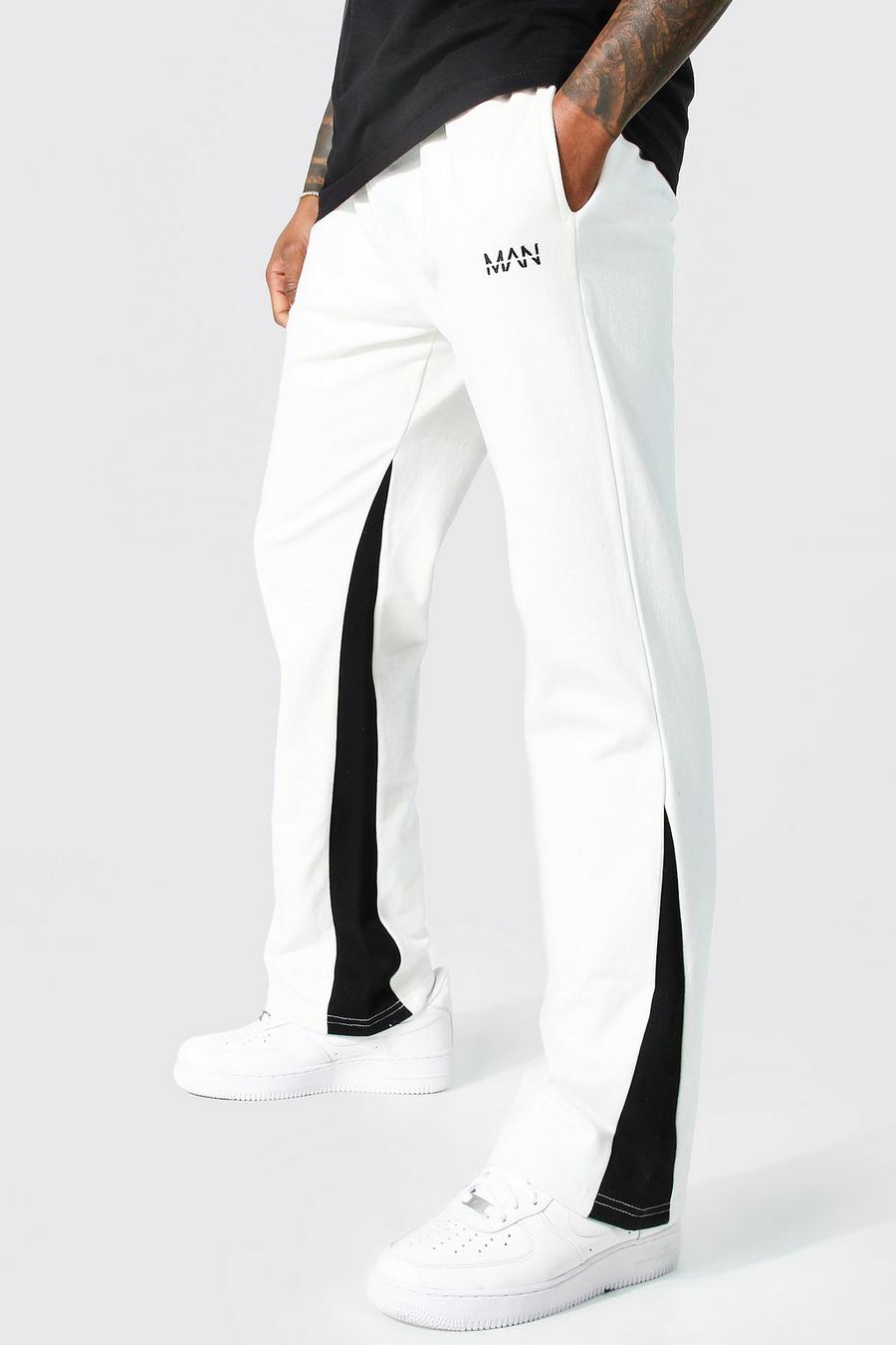 Pantaloni tuta alla caviglia in tricot Skinny Fit con nervature, Ecru white image number 1
