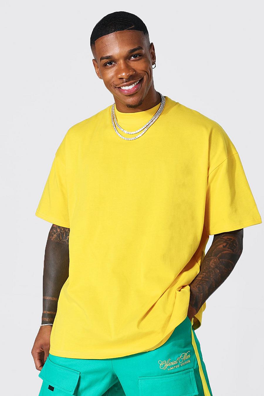 Mustard Oversized Zwaar T-Shirt Met Brede Nek image number 1