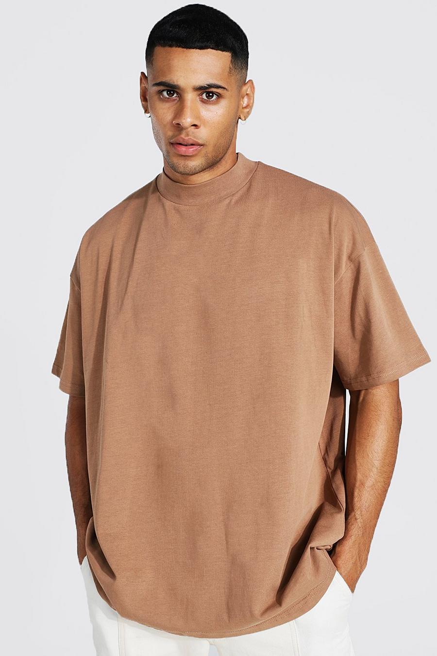 Chocolate brun Oversize t-shirt med hög halsmudd image number 1