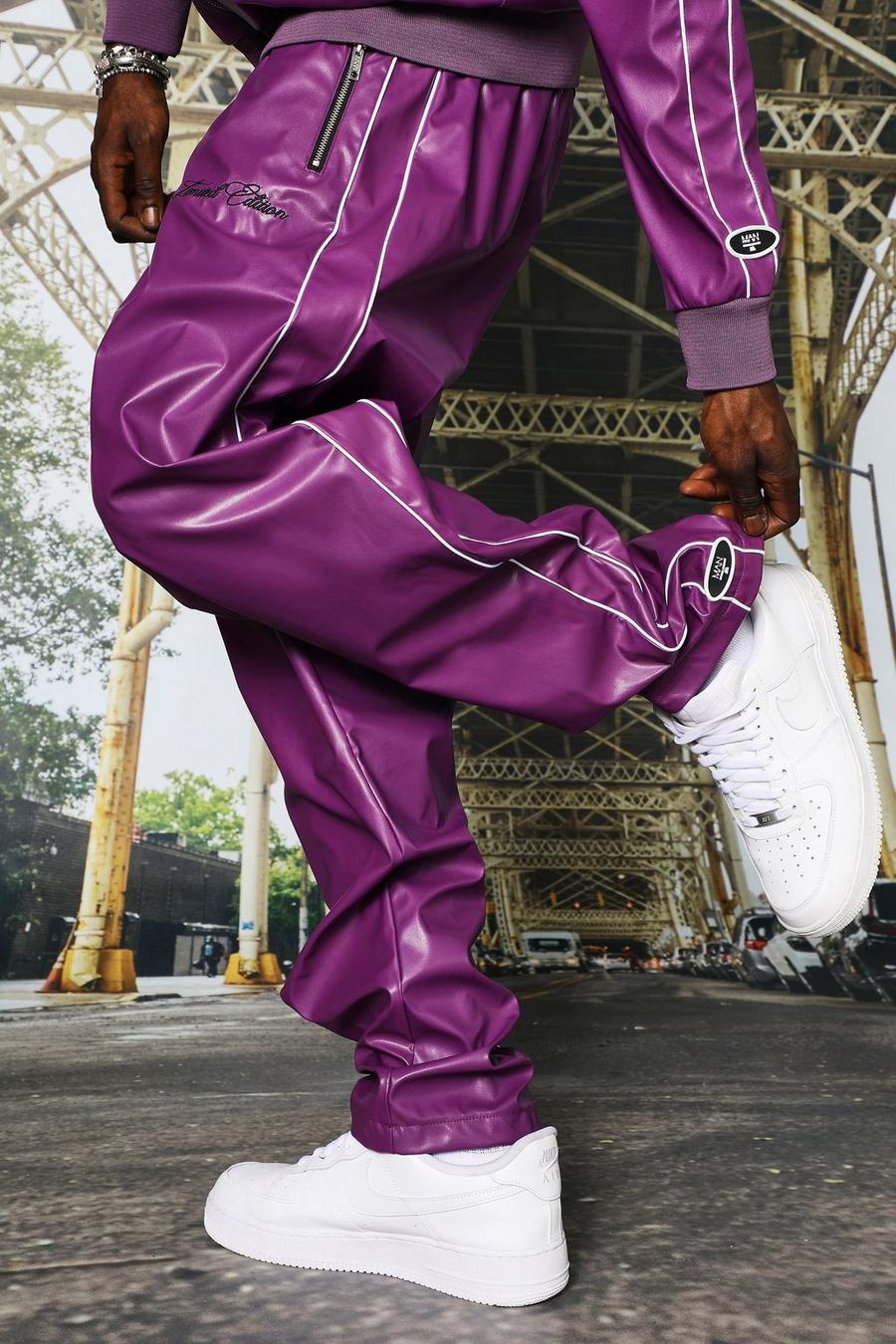 PU-Jogginghose mit weitem Bein, Violett image number 1