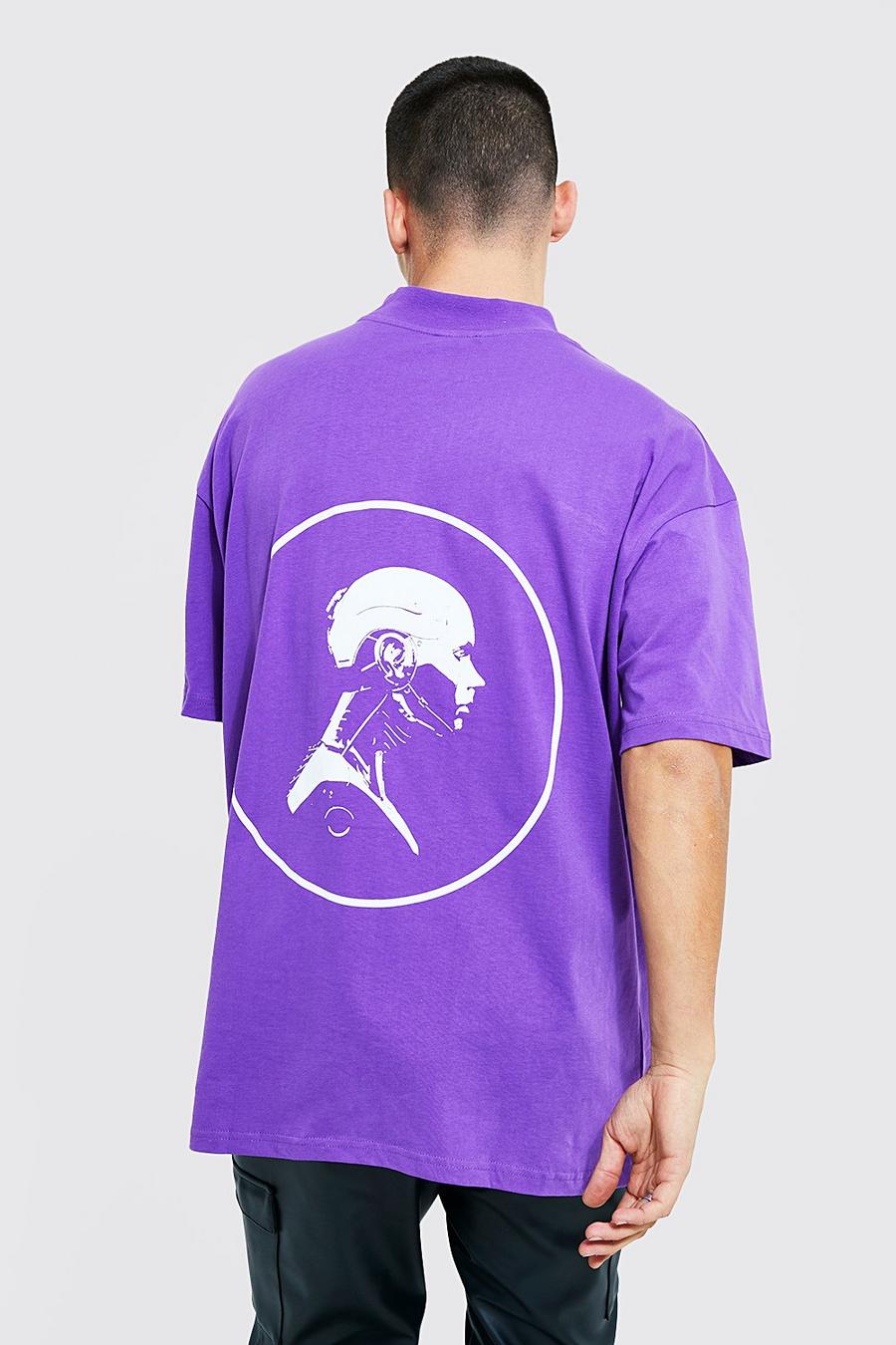 Purple Oversized T-Shirt Met Rits, Opdruk En Brede Nek image number 1