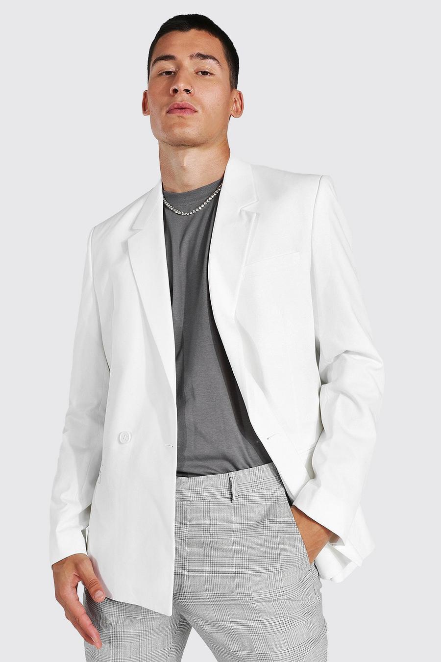 White Double Breasted Relaxed Blazer image number 1