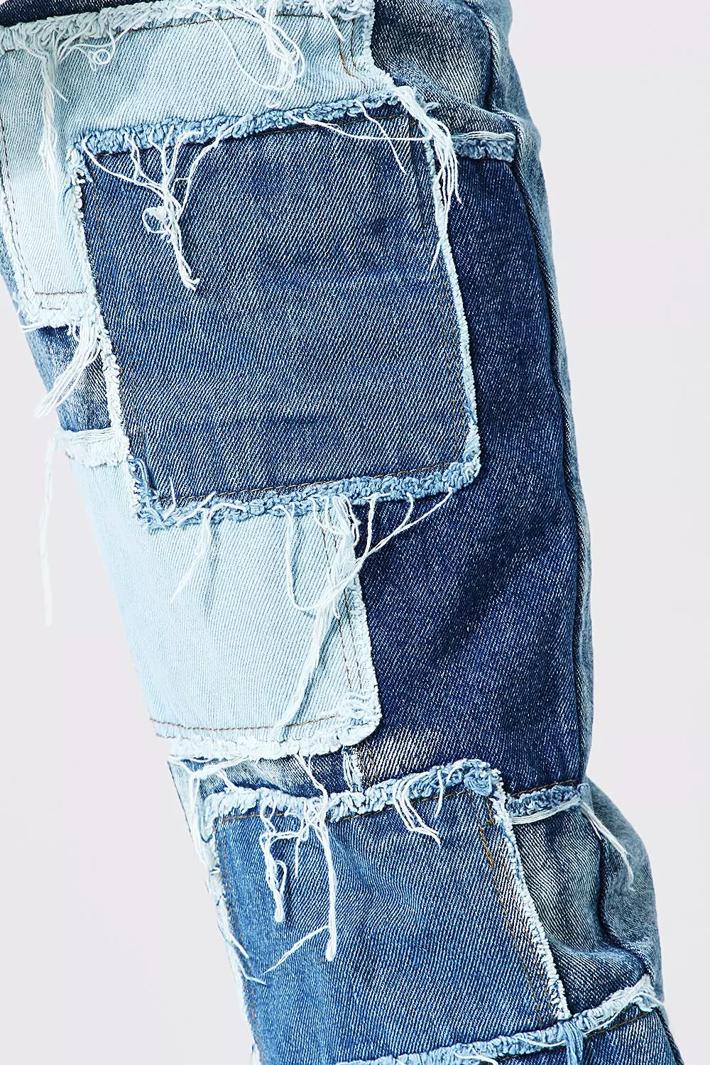 Straight Leg Denim Patchwork Jeans