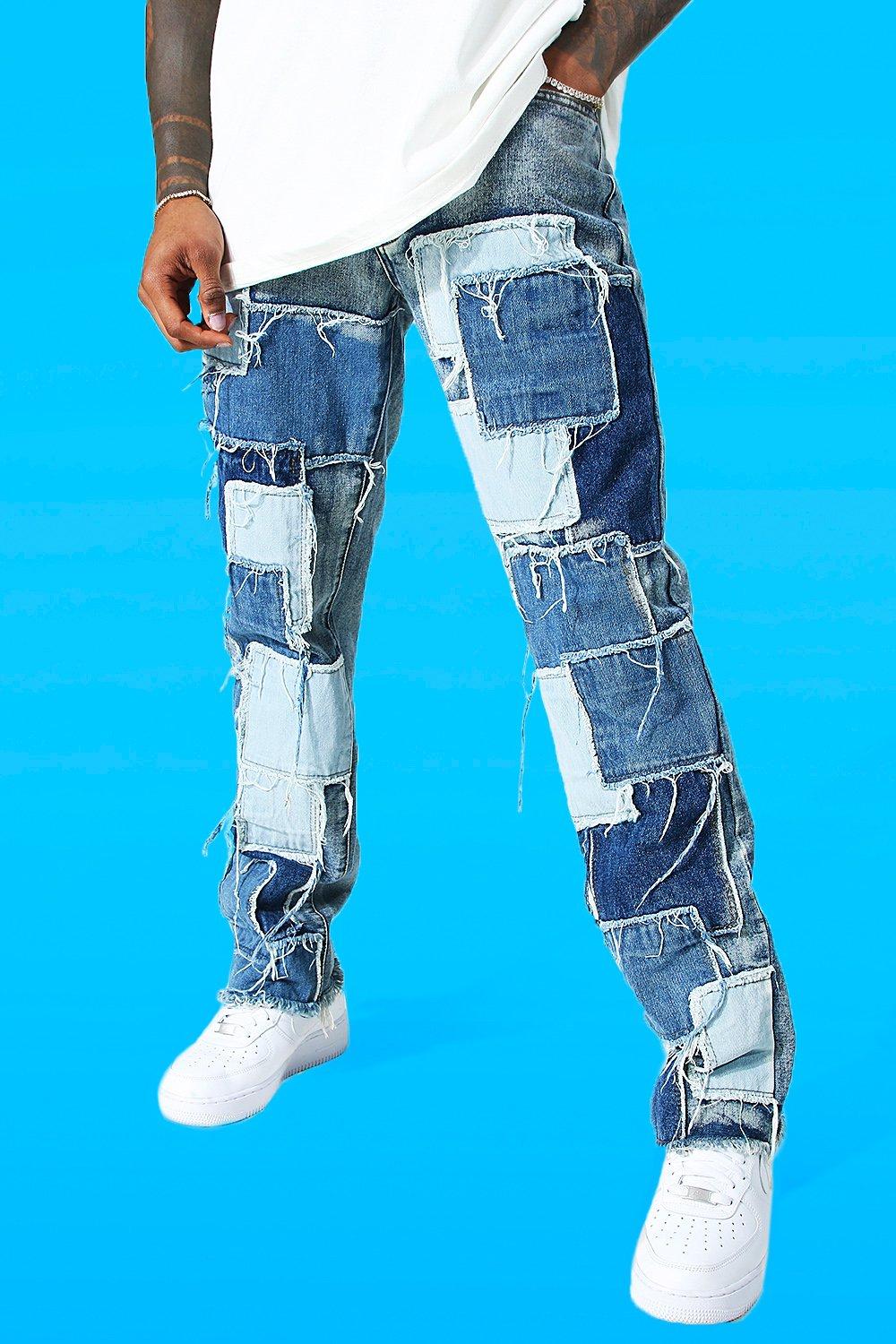 Dademeo Mens Patchwork Jeans Trendy Skinny Jeans Trousers Elastic Waist  Casual Comfy Faux Denim Pants Hip Hop Streetwear, A03_light Blue, Small :  : Clothing, Shoes & Accessories