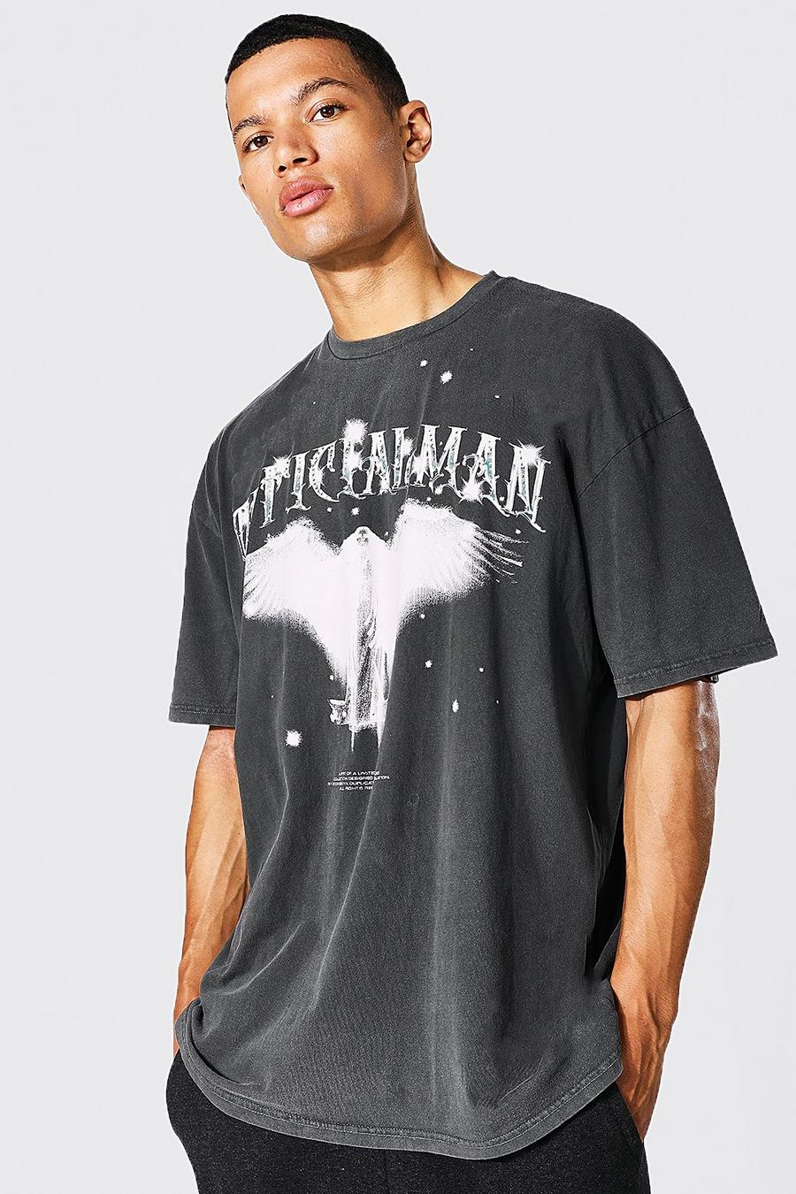 Black Tall Acid Wash Gebleekt Schedel T-Shirt Met Steentjes image number 1