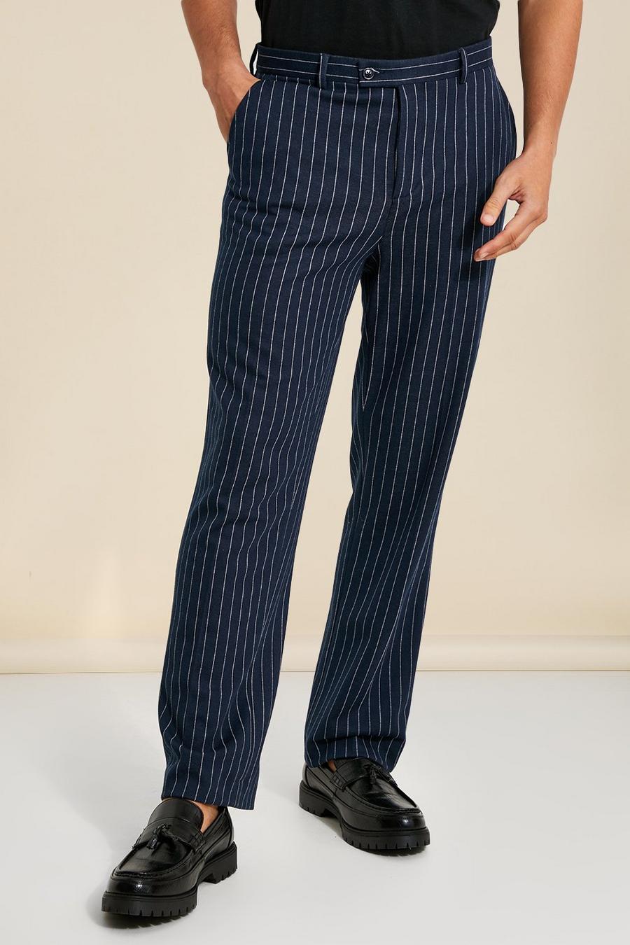 Navy Jersey Pinstripe Suit Trousers image number 1