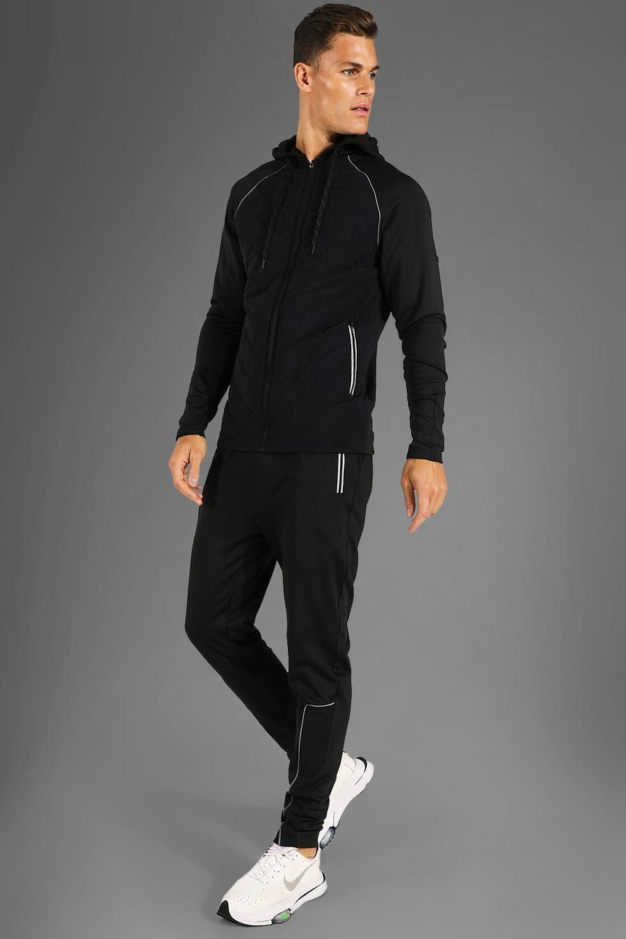 Black schwarz Tall Man Active Gym Quilted Hoodie Tracksuit image number 1