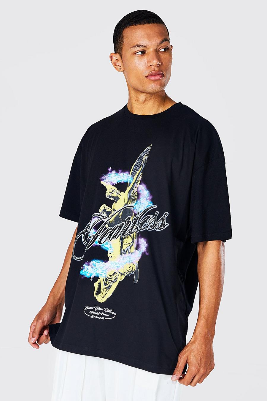 Tall Oversize T-Shirt mit Heartless Print, Black image number 1