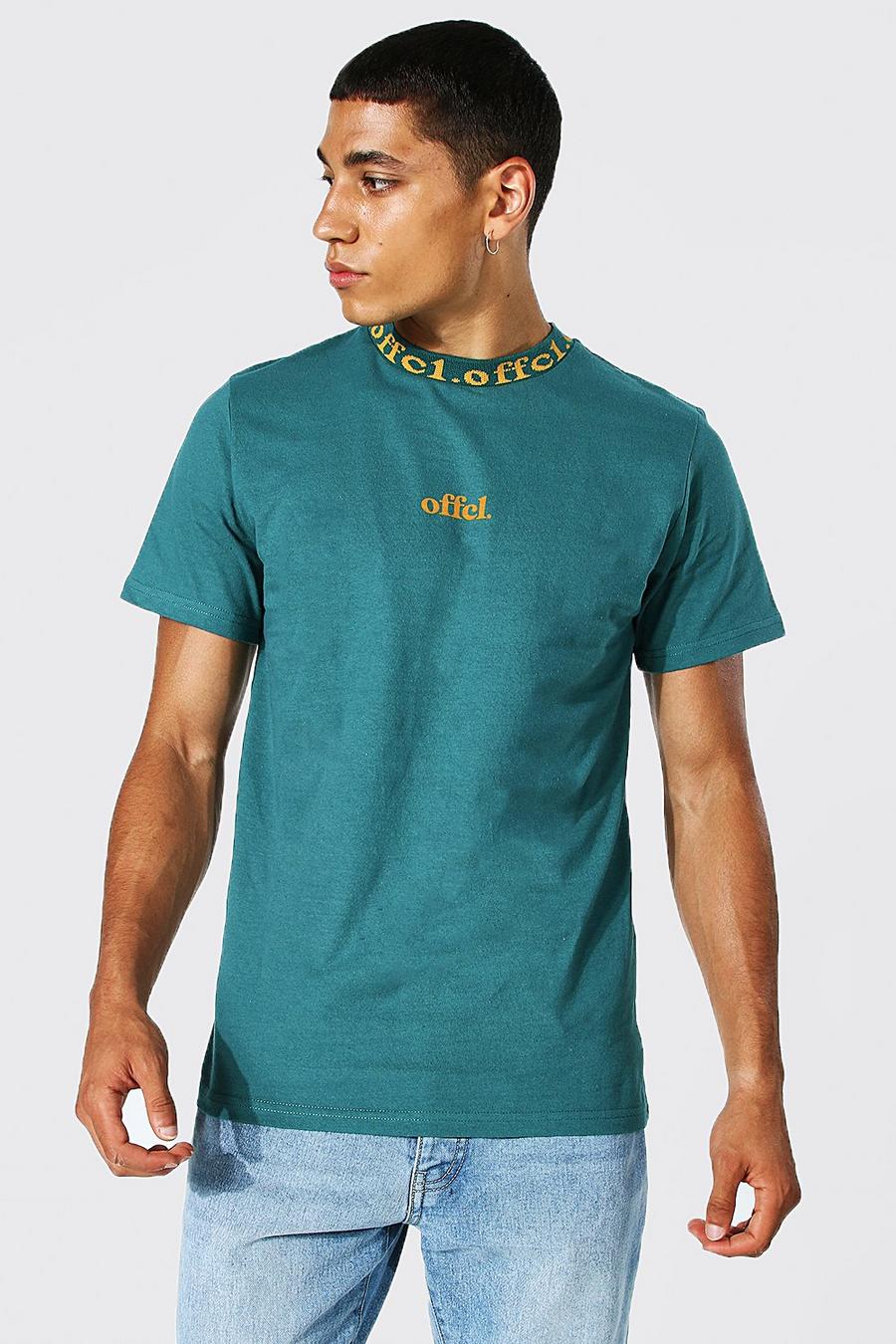 Ofcl MAN T-Shirt mit Jacquard-Ausschnitt, Wald green image number 1