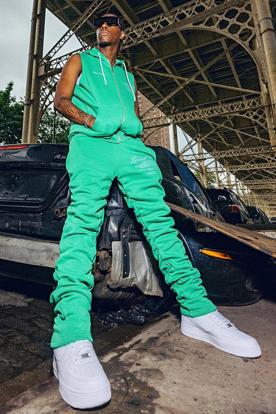 Green Limited Sleeveless Ruched Hooded Tracksuit image number 1